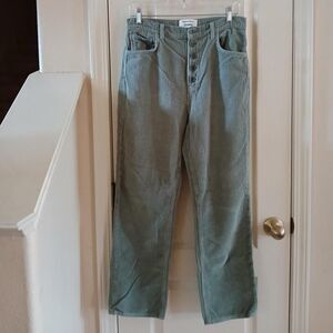 Reformation Cynthia button fly high-rise straight leg green corduroy pants 29